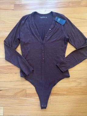 Abercrombie & Fitch Brown Henley Knit Bodysuit